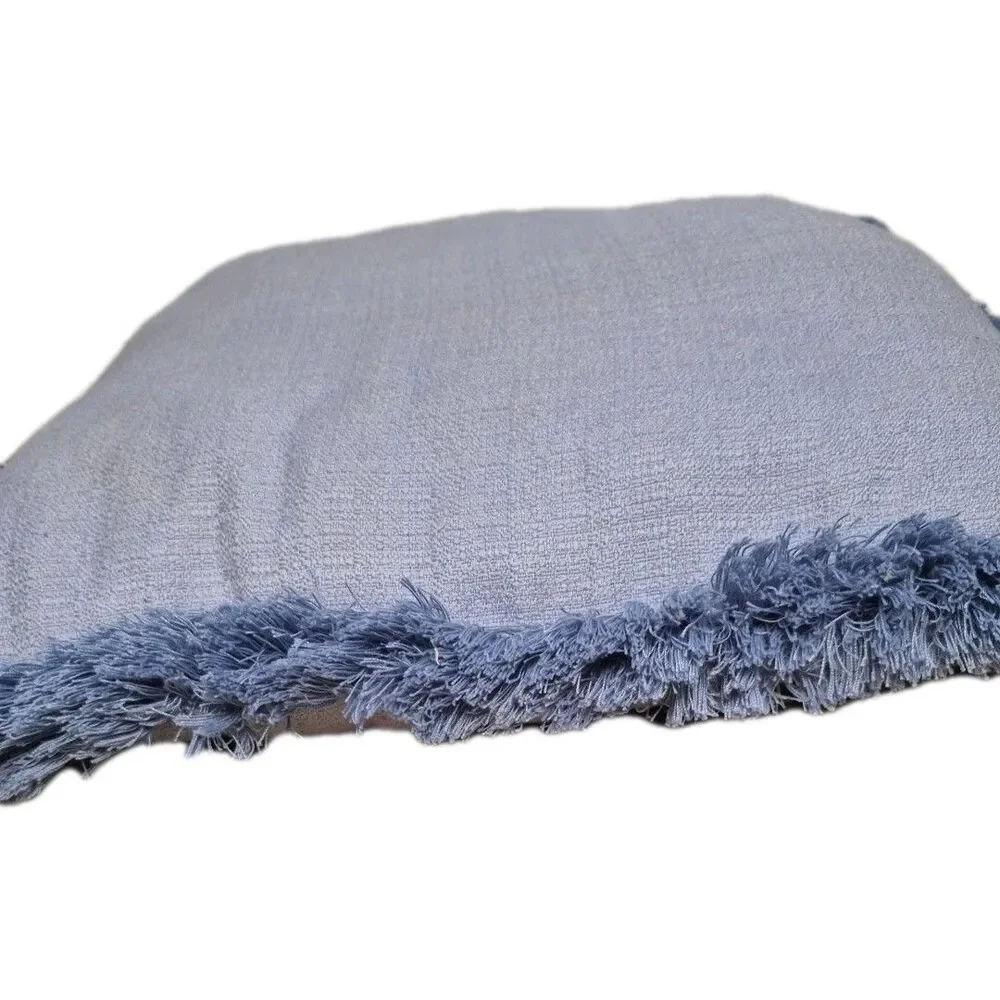 Fringed Throw Pillow 80s  Country Blue Farmhouse Beach Condo Great Shape